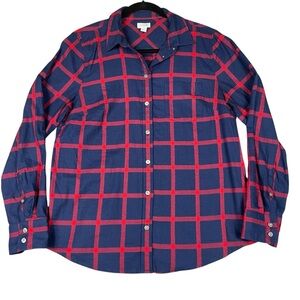 J. Crew Factory Navy Red Plaid Windowpane Flannel Casual  Preppy Shirt - Sz M